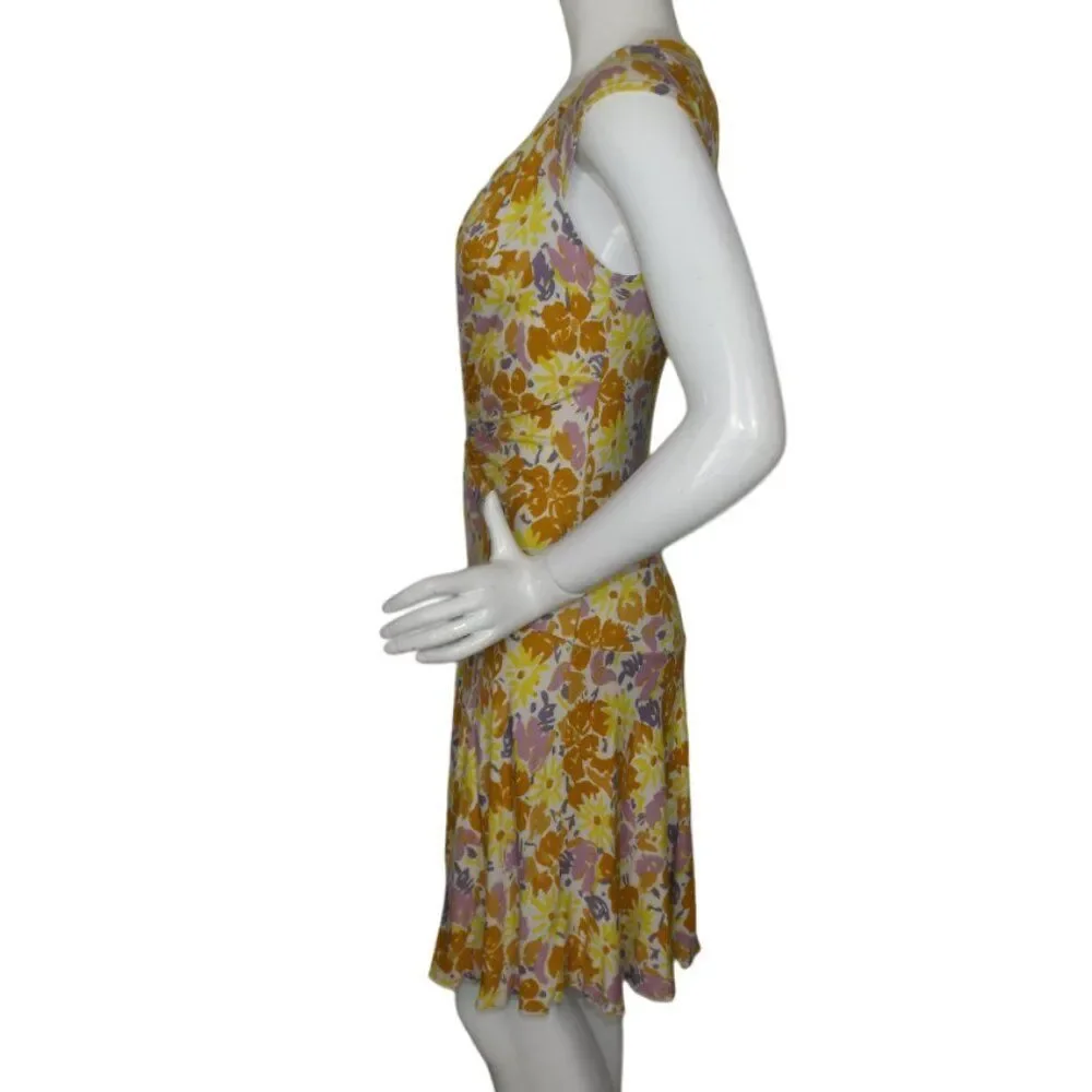 FREE PEOPLE Dress, M, Soft Ribbed, Plunging V,  Yellow/Purple Floral, Cap sleeve - Picture 12 of 14